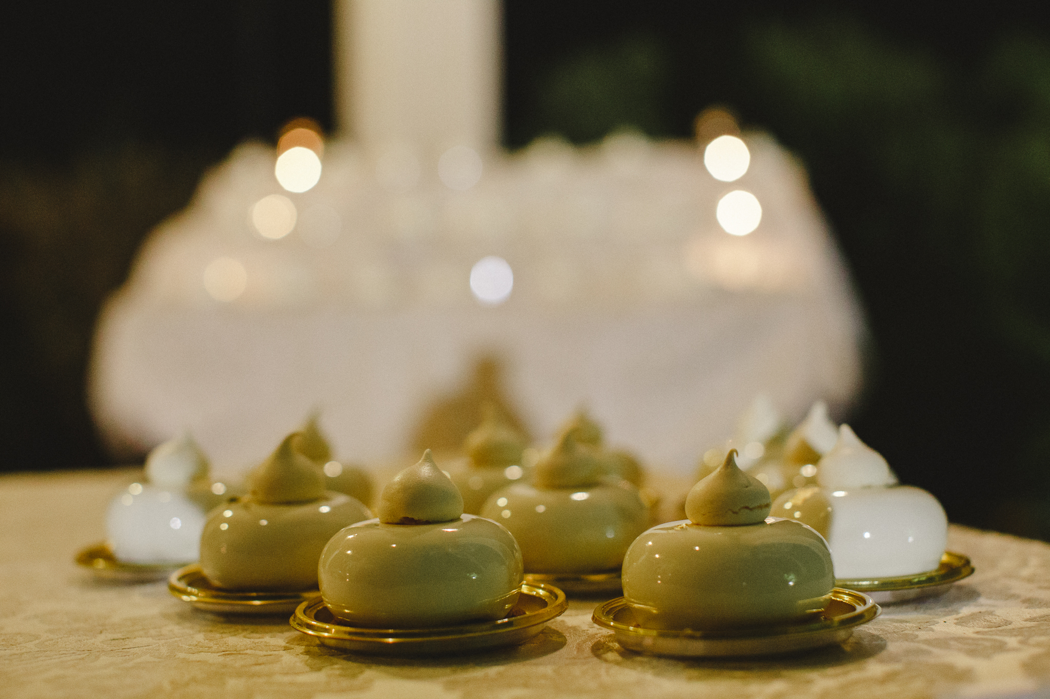 Close-up of wedding cake miniatures